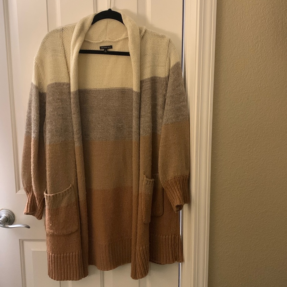 Oversized neutral striped cardigan sweater S